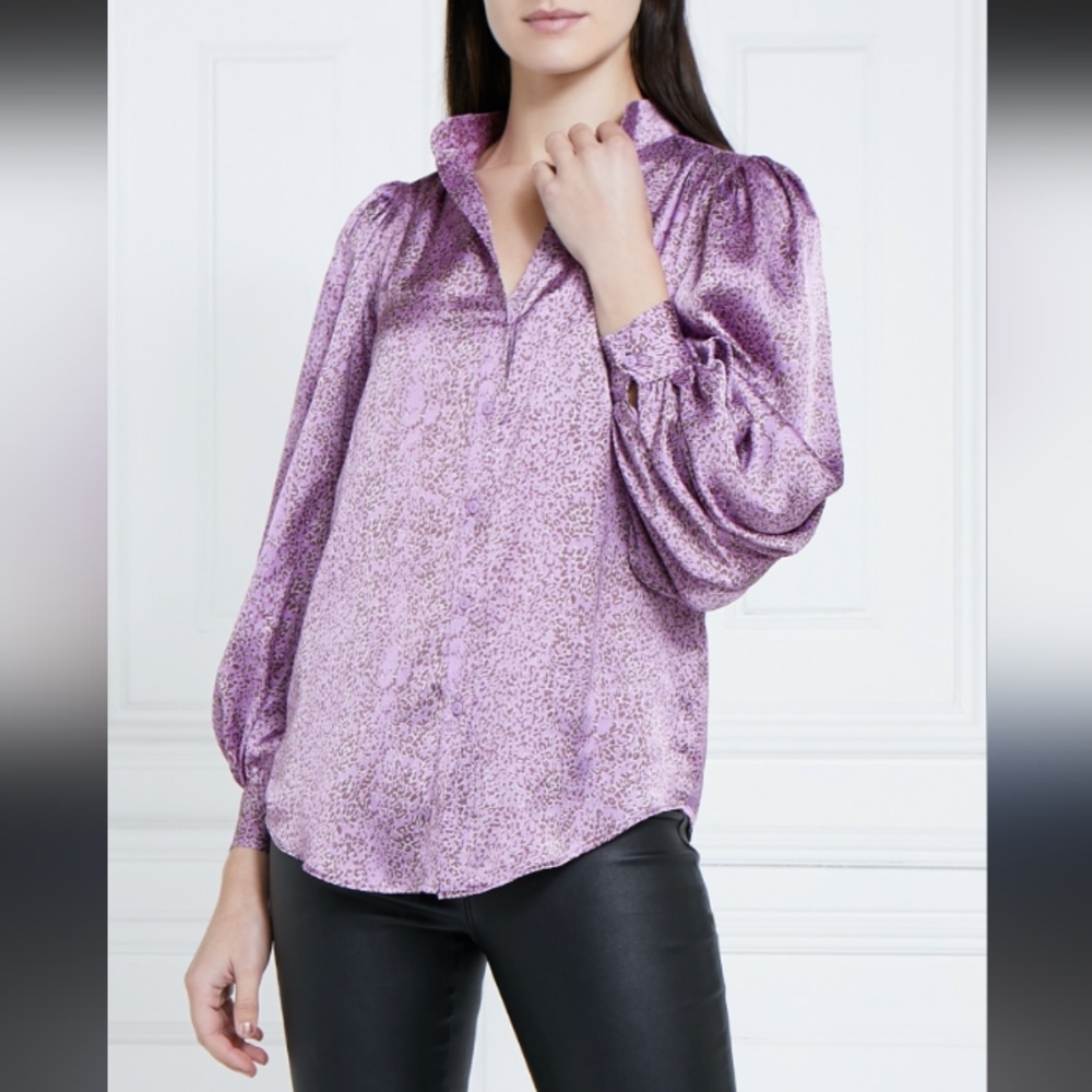 Gallery, Women's, Animal Print, Blouse, Long Sleeves, Size 14, Color Purple